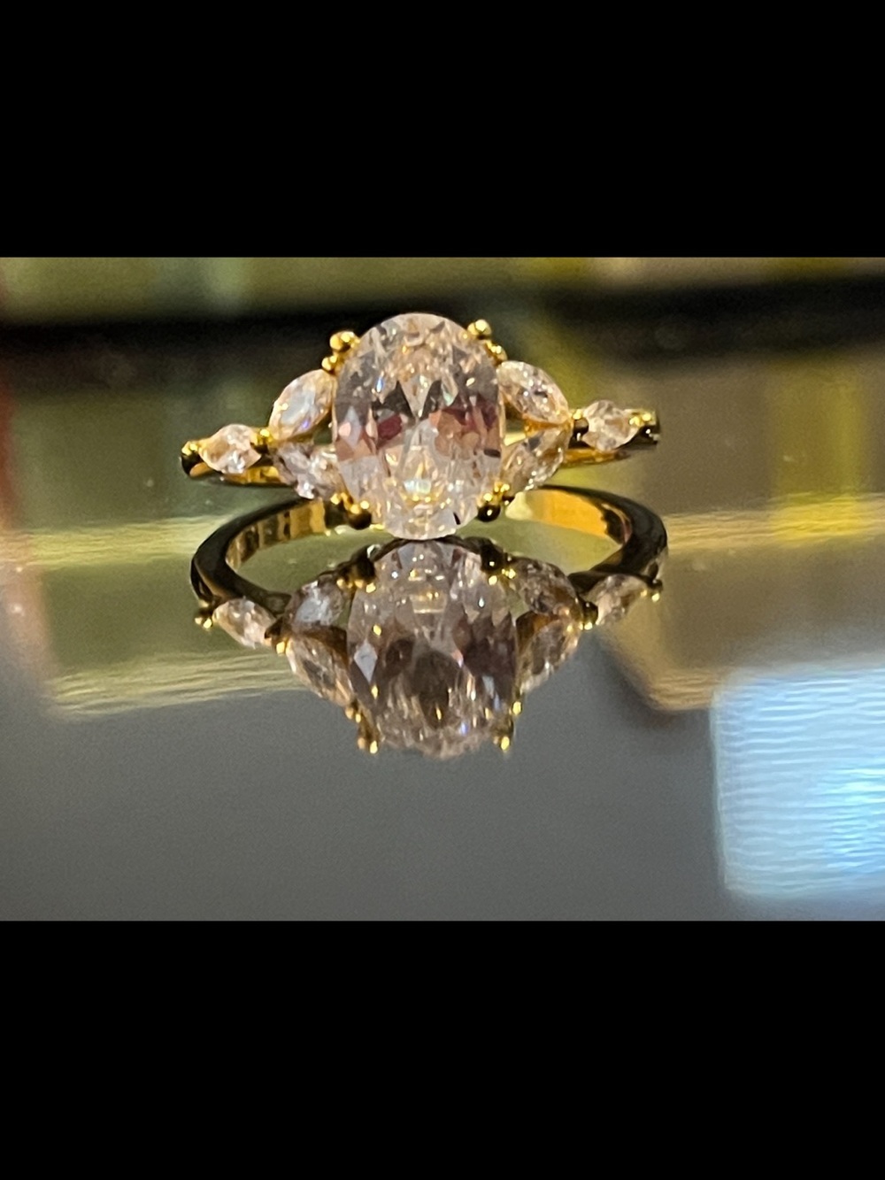 14k Gold plated Oval Cubic Zirconia with Marquee accents